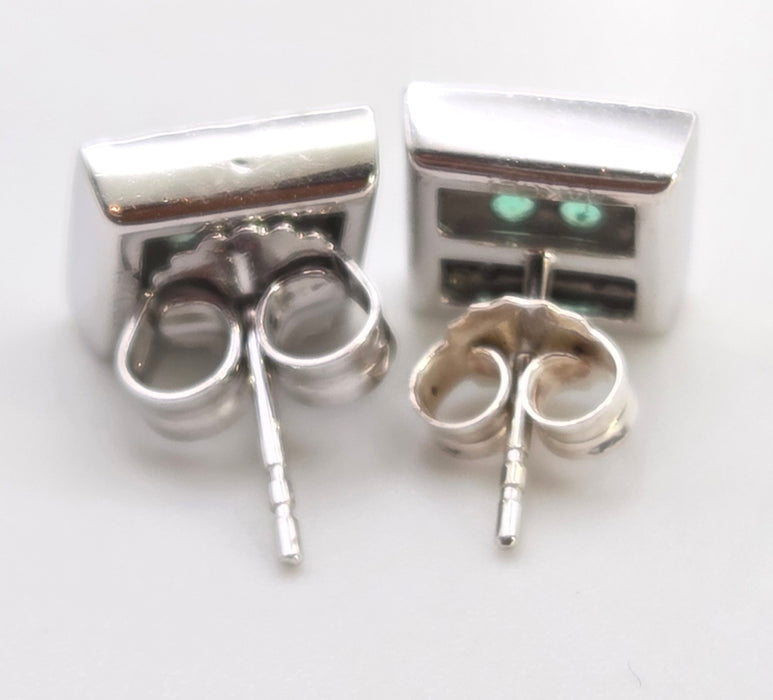 2439  Vintage; 14ct Gold Emeralds Natural Sparkling Diamonds Art Deco Style Panel Earrings