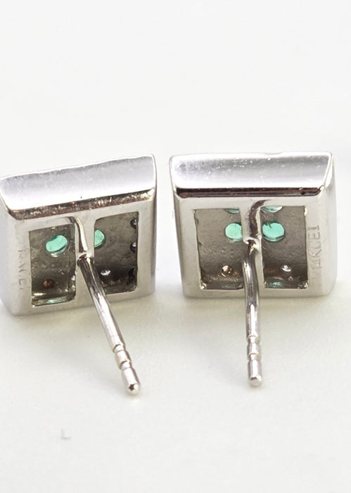 2439  Vintage; 14ct Gold Emeralds Natural Sparkling Diamonds Art Deco Style Panel Earrings
