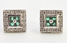 Load image into Gallery viewer, 2439  Vintage; 14ct Gold Emeralds Natural Sparkling Diamonds Art Deco Style Panel Earrings
