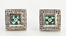 Load image into Gallery viewer, 2439  Vintage; 14ct Gold Emeralds Natural Sparkling Diamonds Art Deco Style Panel Earrings
