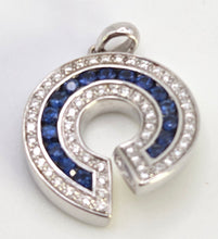 Load image into Gallery viewer, 2441- Vintage Heavy 18ct White Gold Cornflower Blue Sapphires Diamonds Horseshoe Pendant
