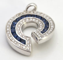 Load image into Gallery viewer, 2441- Vintage Heavy 18ct White Gold Cornflower Blue Sapphires Diamonds Horseshoe Pendant
