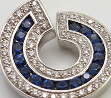 Load image into Gallery viewer, 2441- Vintage Heavy 18ct White Gold Cornflower Blue Sapphires Diamonds Horseshoe Pendant

