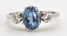 Load image into Gallery viewer, 2467- Vintage Rare 18ct White Gold Platinum Aquamarine Diamonds 3-Stone Straight Ring
