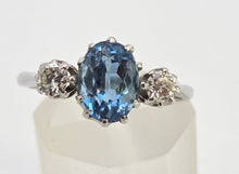 Load image into Gallery viewer, 2467- Vintage Rare 18ct White Gold Platinum Aquamarine Diamonds 3-Stone Straight Ring
