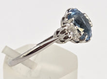 Load image into Gallery viewer, 2467- Vintage Rare 18ct White Gold Platinum Aquamarine Diamonds 3-Stone Straight Ring

