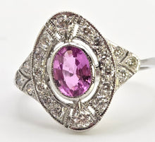 Load image into Gallery viewer, 2479: Rare Platinum Pink Sapphire 20 Diamonds Art Deco Style Cluster Ring
