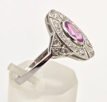 Load image into Gallery viewer, 2479: Rare Platinum Pink Sapphire 20 Diamonds Art Deco Style Cluster Ring
