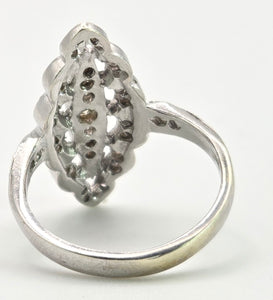 2507: Vintage 9ct White Gold 35 Natural Diamonds Marquise Set Ring