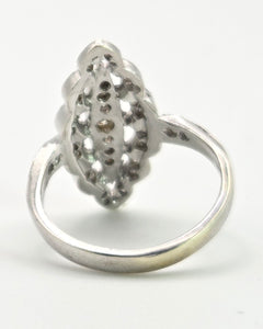 2507: Vintage 9ct White Gold 35 Natural Diamonds Marquise Set Ring