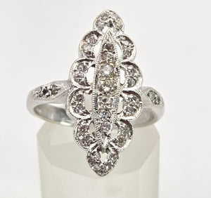 2507: Vintage 9ct White Gold 35 Natural Diamonds Marquise Set Ring