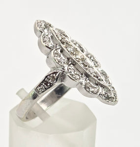 2507: Vintage 9ct White Gold 35 Natural Diamonds Marquise Set Ring