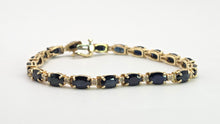 Cargar imagen en el visor de la galería, 2519- Vintage 14ct Gold 19 Blue Sapphires 19 Diamonds Bracelet (19cm)
