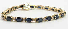 Cargar imagen en el visor de la galería, 2519- Vintage 14ct Gold 19 Blue Sapphires 19 Diamonds Bracelet (19cm)

