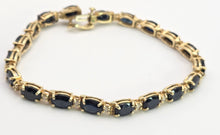 Cargar imagen en el visor de la galería, 2519- Vintage 14ct Gold 19 Blue Sapphires 19 Diamonds Bracelet (19cm)
