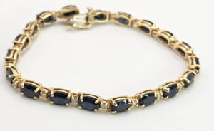 2519- Vintage 14ct Gold 19 Blue Sapphires 19 Diamonds Bracelet (19cm)