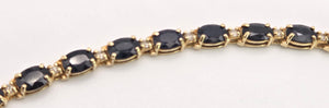 2519- Vintage 14ct Gold 19 Blue Sapphires 19 Diamonds Bracelet (19cm)