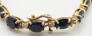 2519- Vintage 14ct Gold 19 Blue Sapphires 19 Diamonds Bracelet (19cm)