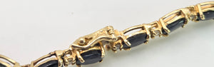 2519- Vintage 14ct Gold 19 Blue Sapphires 19 Diamonds Bracelet (19cm)