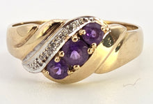 Load image into Gallery viewer, 2449 Vintage 9ct Gold Amethyst Diamonds Dress Ring
