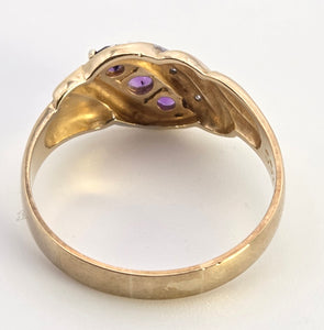 2449 Vintage 9ct Gold Amethyst Diamonds Dress Ring