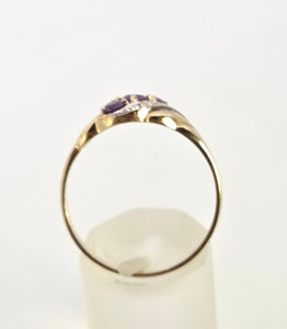 2449 Vintage 9ct Gold Amethyst Diamonds Dress Ring