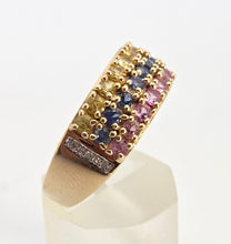 Load image into Gallery viewer, 2452 Vintage Statement 9ct Gold Topaz Diamonds Multi-Gem Cocktail Ring
