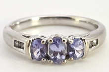 Load image into Gallery viewer, 2457: Vintage: 9ct White Gold Violet Blue Tanzanites Natural Diamonds Dress/Stacker Ring
