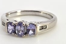 Load image into Gallery viewer, 2457: Vintage: 9ct White Gold Violet Blue Tanzanites Natural Diamonds Dress/Stacker Ring
