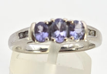 Load image into Gallery viewer, 2457: Vintage: 9ct White Gold Violet Blue Tanzanites Natural Diamonds Dress/Stacker Ring
