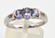 Load image into Gallery viewer, 2457: Vintage: 9ct White Gold Violet Blue Tanzanites Natural Diamonds Dress/Stacker Ring
