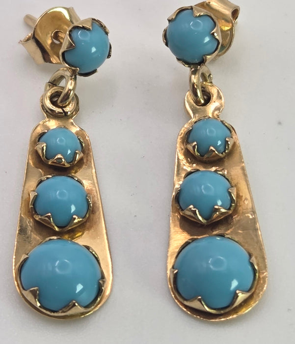 6382 Antique: 18ct Yellow Gold Graduating Turquoise Drop Earrings
