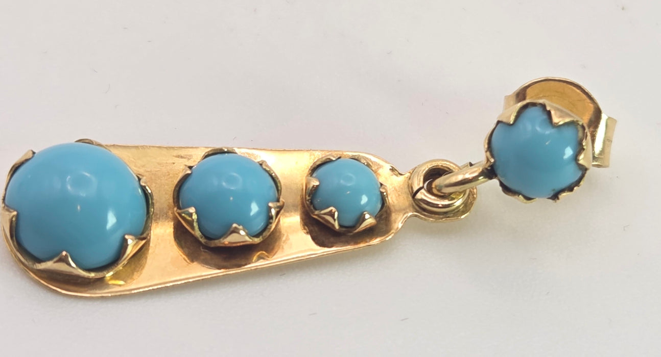 6382 Antique: 18ct Yellow Gold Graduating Turquoise Drop Earrings