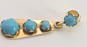 2474 Antique 18ct Gold Cabochon Turquoises Drop Stud Earrings