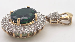 2480- Vintage 9ct Gold Chrome Diopside Glacier Topaz Diana Style Pendant