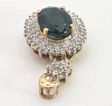 Load image into Gallery viewer, 2480- Vintage 9ct Gold Chrome Diopside Glacier Topaz Diana Style Pendant

