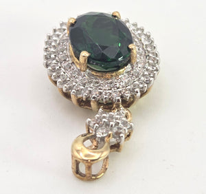 2480- Vintage 9ct Gold Chrome Diopside Glacier Topaz Diana Style Pendant
