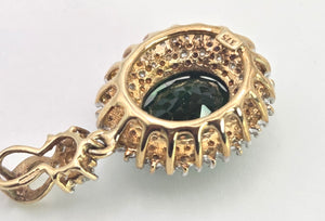 2480- Vintage 9ct Gold Chrome Diopside Glacier Topaz Diana Style Pendant