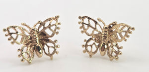 2529- Vintage 9ct Gold Openwork Butterfly Stud Earrings
