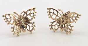 2529- Vintage 9ct Gold Openwork Butterfly Stud Earrings