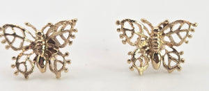 2529- Vintage 9ct Gold Openwork Butterfly Stud Earrings