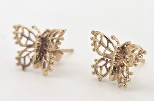 2529- Vintage 9ct Gold Openwork Butterfly Stud Earrings