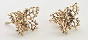 2529- Vintage 9ct Gold Openwork Butterfly Stud Earrings
