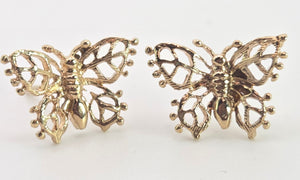 2529- Vintage 9ct Gold Openwork Butterfly Stud Earrings