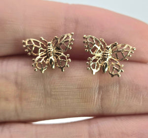 2529- Vintage 9ct Gold Openwork Butterfly Stud Earrings