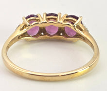 Load image into Gallery viewer, 2540- Vintage: 9ct Gold Purple Amethyst Diamonds Trilogy Ring
