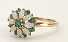 Load image into Gallery viewer, 2546- Vintage: 9ct Gold 9 Emeralds 8 White Opals Daisy Flower Head Ring
