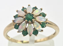 Load image into Gallery viewer, 2546- Vintage: 9ct Gold 9 Emeralds 8 White Opals Daisy Flower Head Ring
