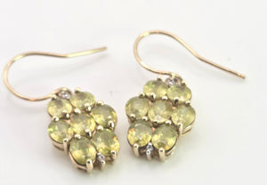 2447 : Vintage 9ct Gold Peridots Glacier Topaz Drop Earrings