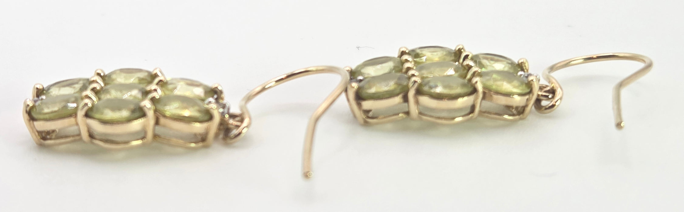 2447 : Vintage 9ct Gold Peridots Glacier Topaz Drop Earrings